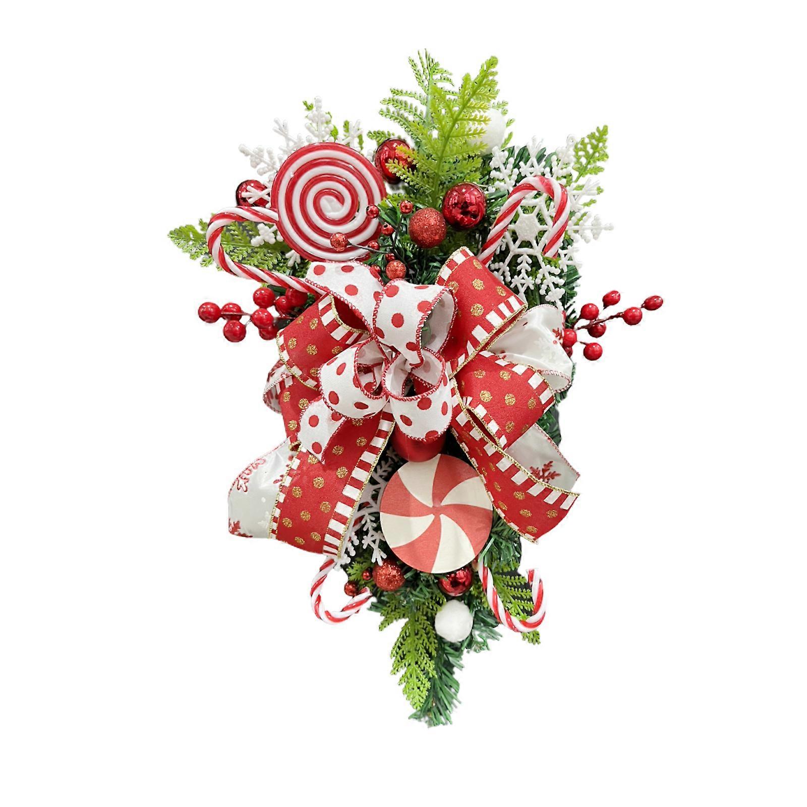 Christmas Candy Cane Upside Down Tree Wreath Garland Wall Decor