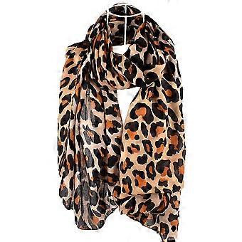 Elegante Frauen Baumwollschal Leopardenmuster Sonnenschutz Langer Wickelschal (Leopard + Khaki)