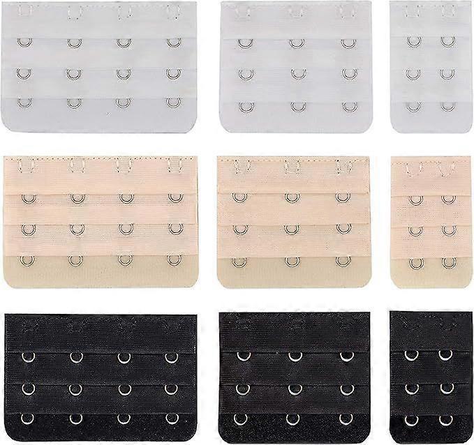 Set of 9 Bra Extender 2 Hook/3 Hook/4 Hook, Soft and Comfortable Bra Extension, Black, White, Beige