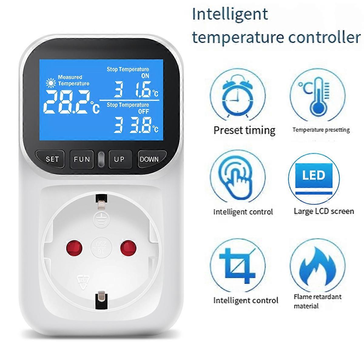 Digital Temperature Controller Socket Outlet Thermostat with Sensor Probe Heating Cooling Switch Ba