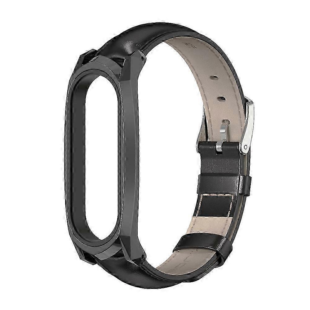 För Xiaomi Mi Band 6 / 5 / 4 / 3 Mijobs GT First Layer Cowhide Watch Band(Oljesvart + Svart)