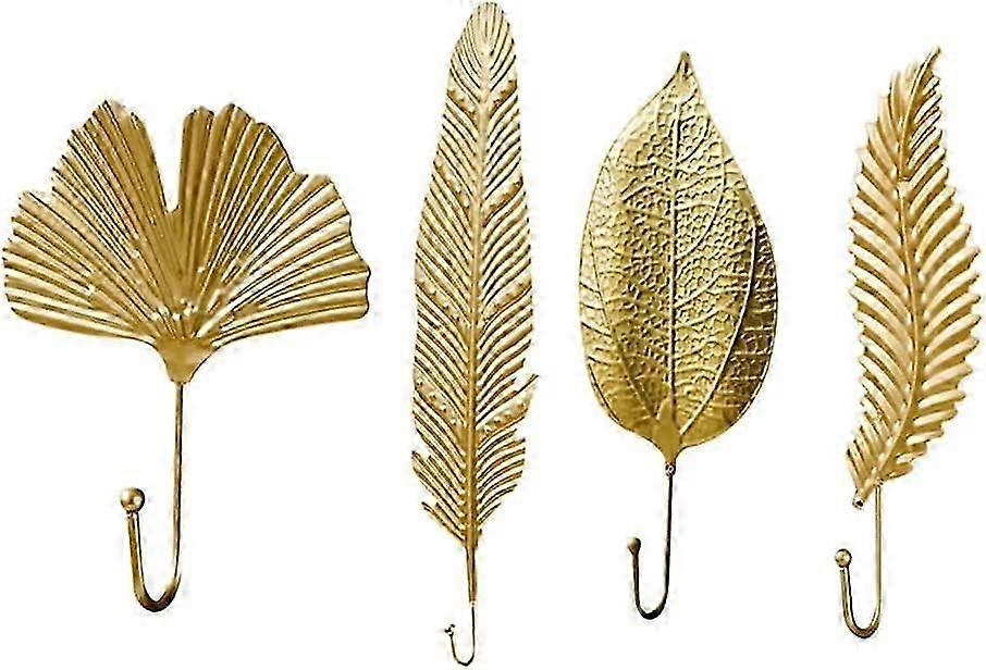 4PCS Vintage Wall Hooks,No Drilling,Gold Leaf Shaped Hooks