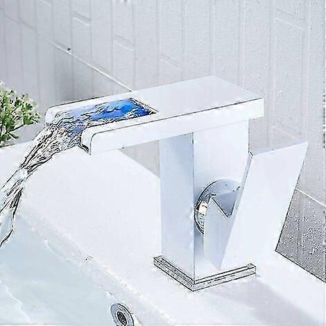 White Waterfall LED Bathroom Faucet