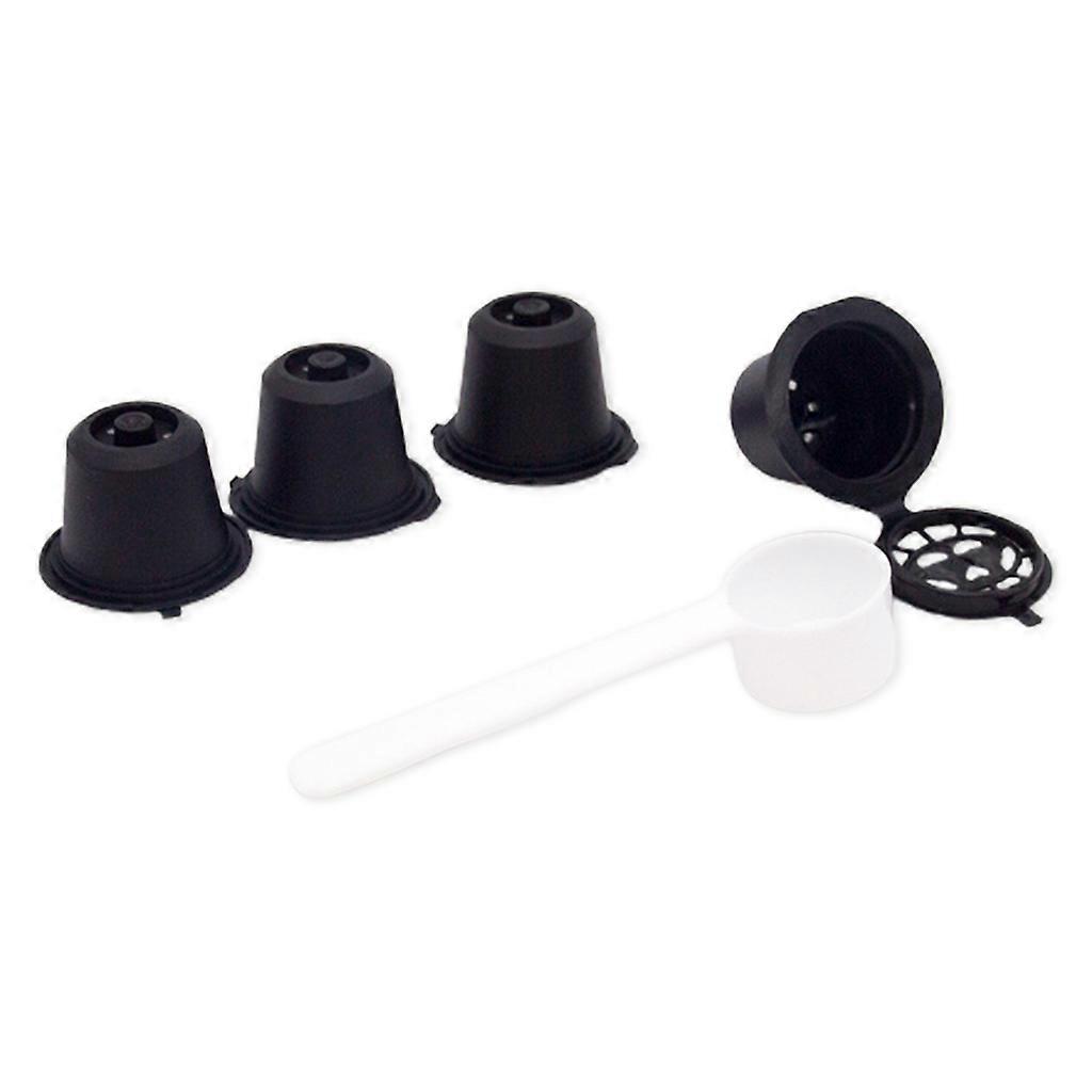 4Pcs Refillable Reusable Coffee Capsules Cup Refilling Filter with Spoon Cleaning Brush Cookware Tools for Coffee Makeup Machine black
