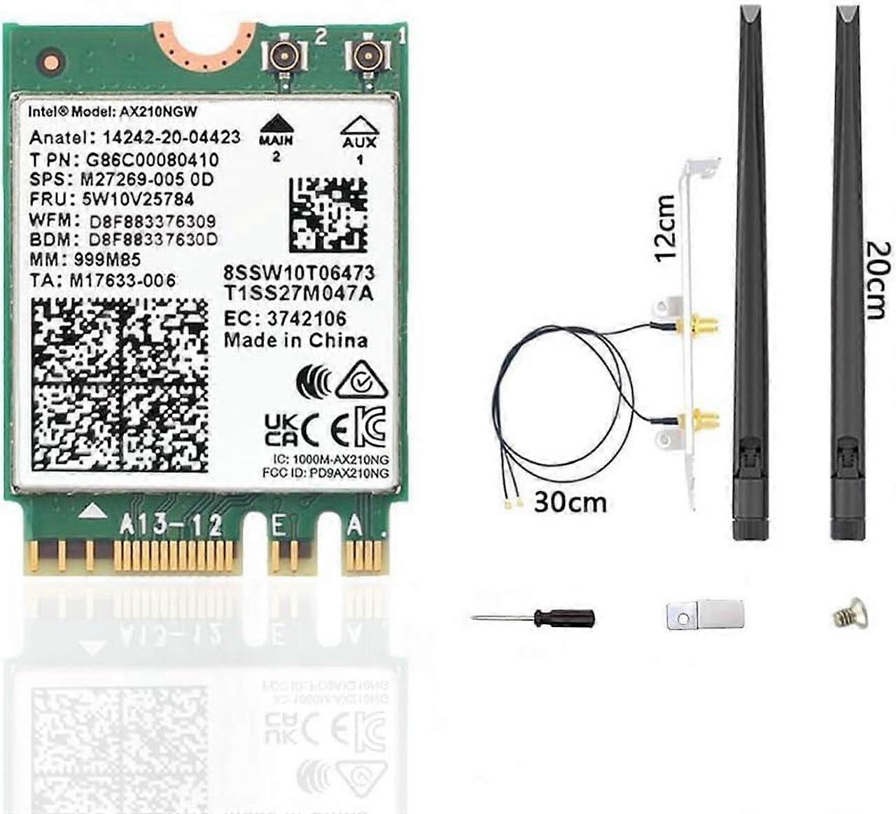 WiFi 6E AX210 NGW Wireless Card, Expand to Tri-Band 6GHz/5GHz/2.4GHz M.2 NGFF Wireless Bluetooth 5.3, AX210 WiFi Chip, Includes Ipex Cable, 8dBi Anten