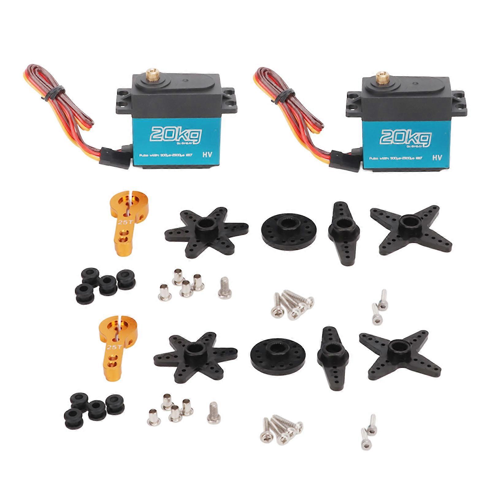 2Pcs 20kg RC Metal Gear Digital Servo with 25T Metal Servo Arm for 1/10 1/12 RC Car Plane Blue
