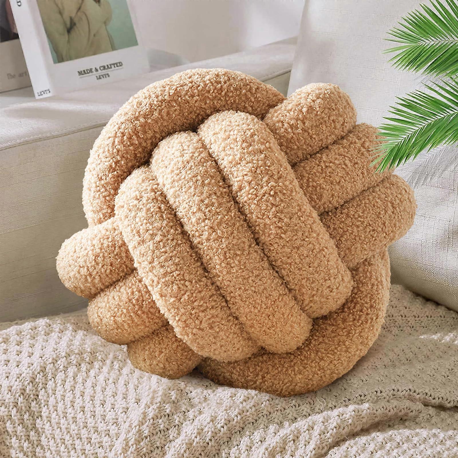 Knot Pillow Ball Round Decorative Throw Pillow Soft Khaki Knotted Cushion for Couch Bed Sofa Home Decor