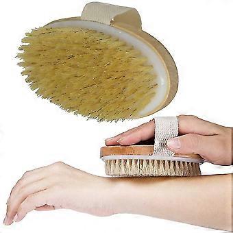 Natural Bristle Oval Bath Dry Body Brush - Exfoliating Back Scrubber for Smooth Skin & Improved Circulation