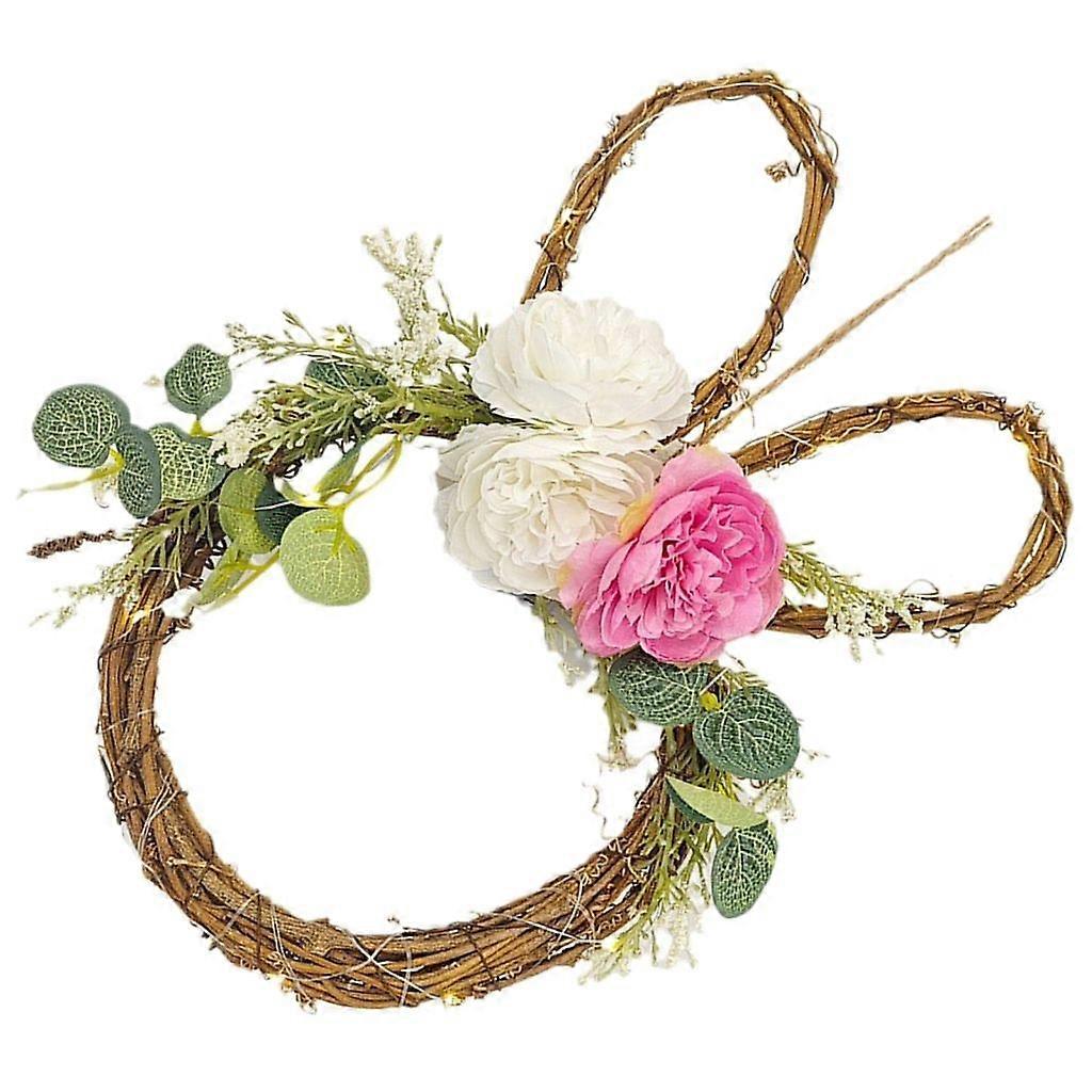 unbrand Easter Floral Circle Bunnys Wreath Decorations Handmade Rattan Rabbit Garland