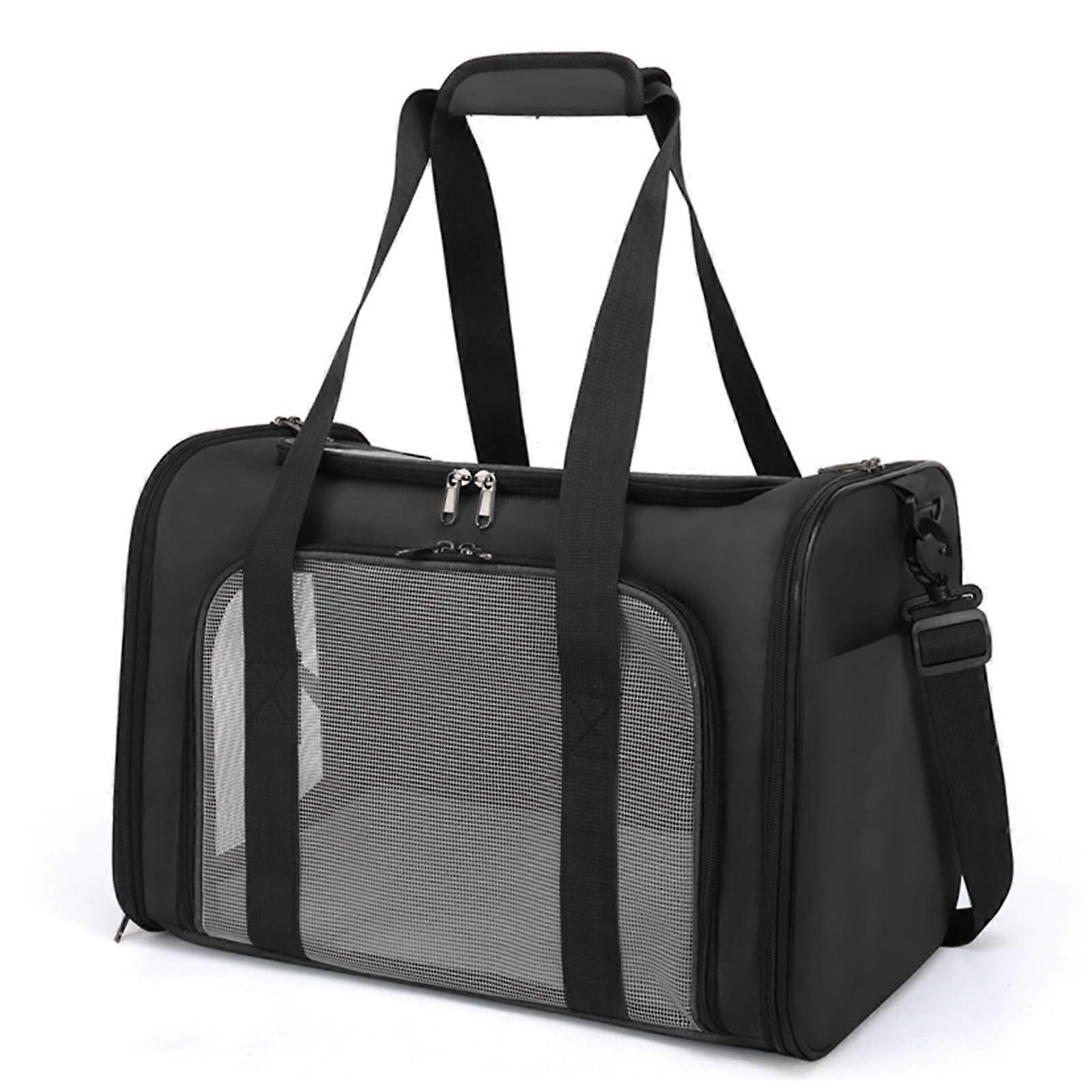 Pet Carrier Airline Approved Large Black Cat and Dog Travel Box with Breathing Network and Foldable Design