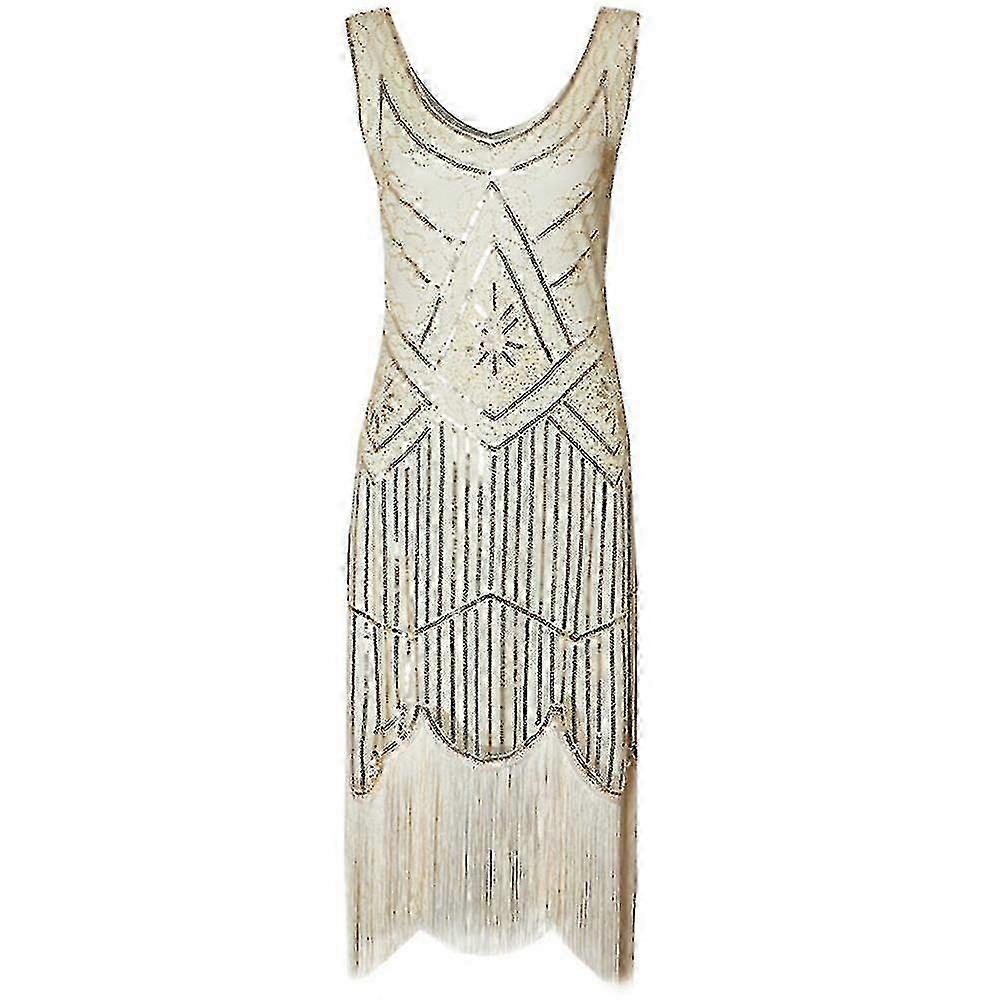 1920s Vintage Party Dress with Beaded Fringe Art Deco Evening Costume