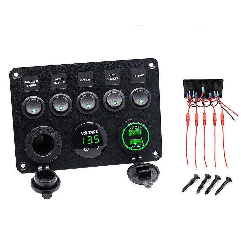 5 عصابة 12V / 24V مضمنة فيوز مربع LED لوحة التبديل المزدوج USB سيارة قارب شاحنة العربة
