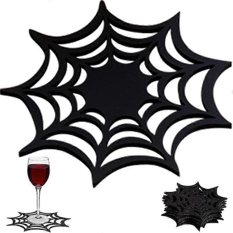 ハロウィーンコースター10PCS 4.1インチブラックスパイダーウェブコースターシリコンドリンク -