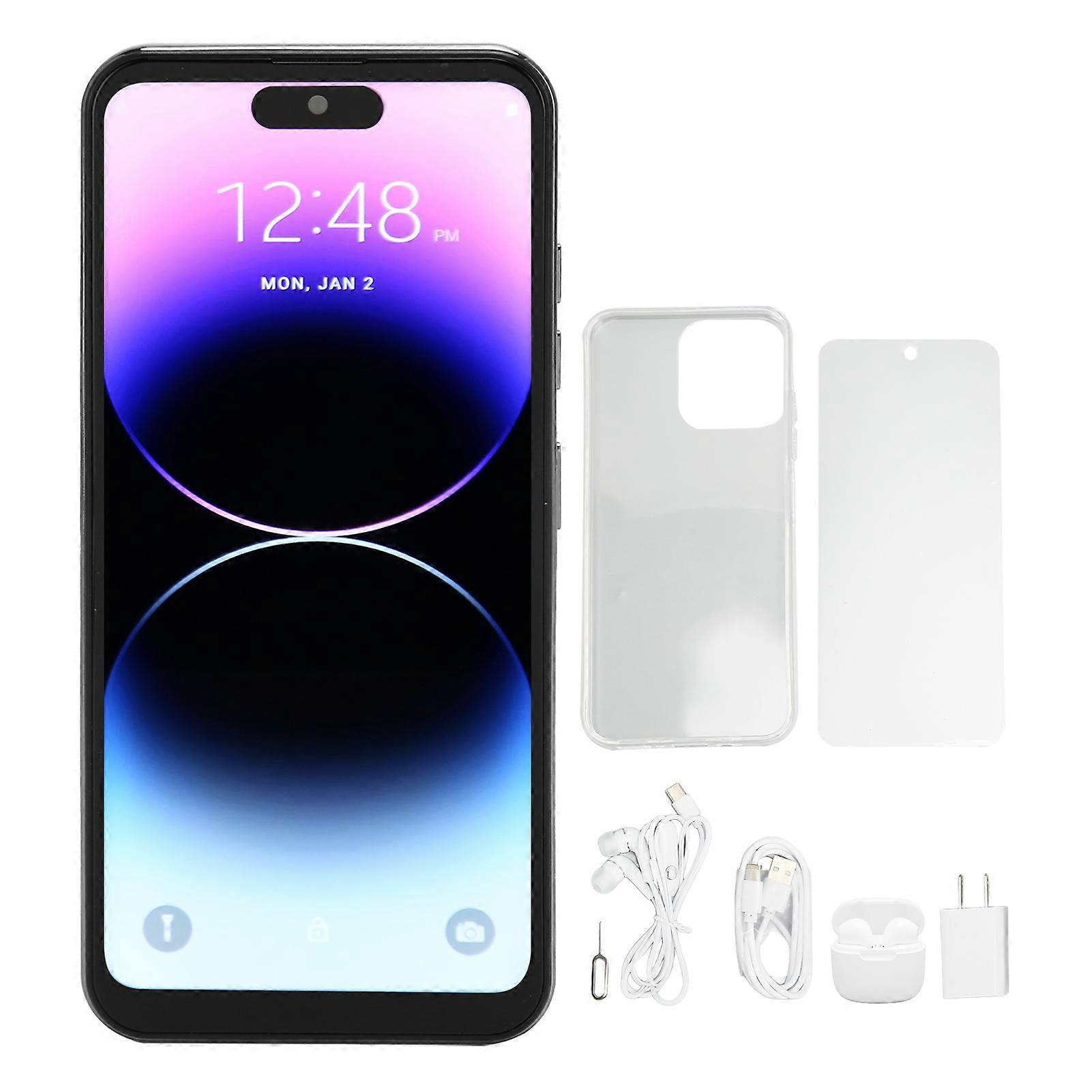 6.6in Unlocked Cell Phone with White Bluetooth Headset 4GLTE 2280x3200 7000mAh 6GB 128GB 100‑240V 8MP 24MP Camera for Android Smartphone Black US Plug