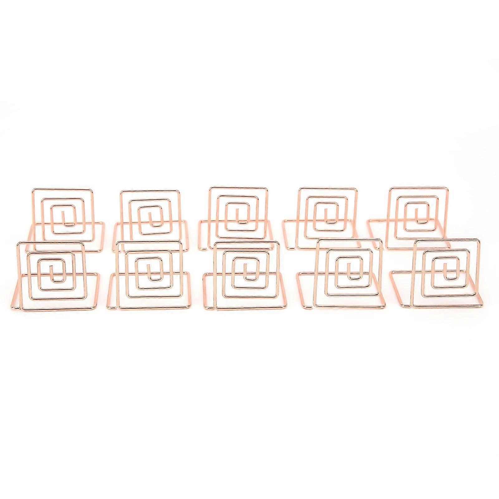 10Pcs Business Card Holder Mini Cute Metal Desktop Message Display Stand for Table Number Photo Memo BanknoteRose Gold