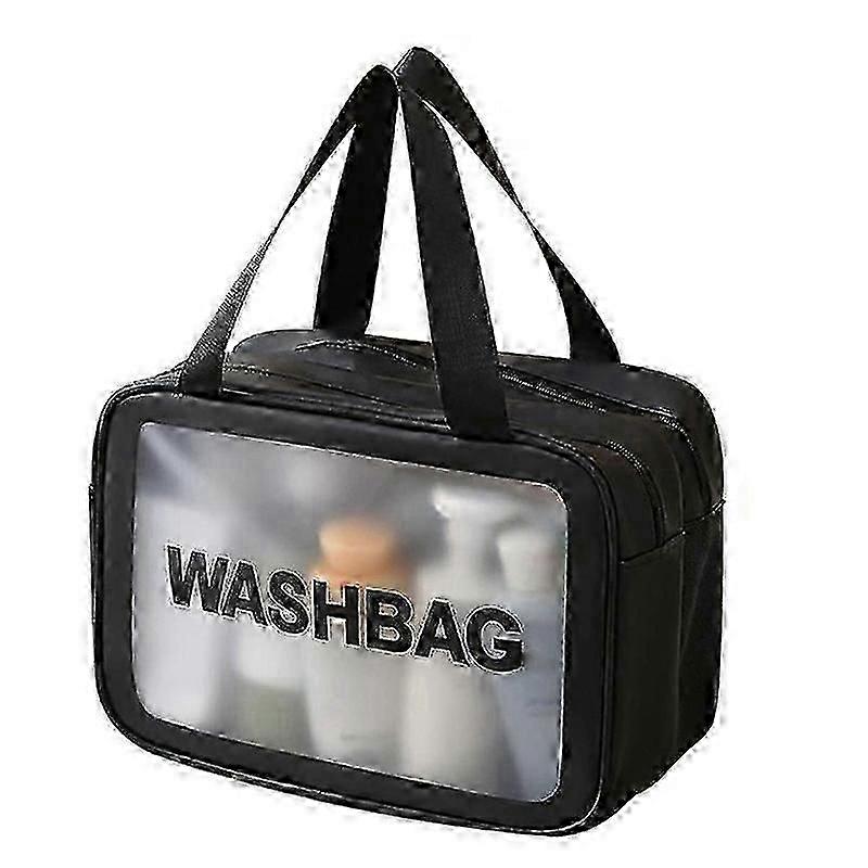 Matte Translucent Toiletry Bag ,with Handy Handle Makeup Cosmetic Organizer Bag Design With Wet And Dry Separation,black