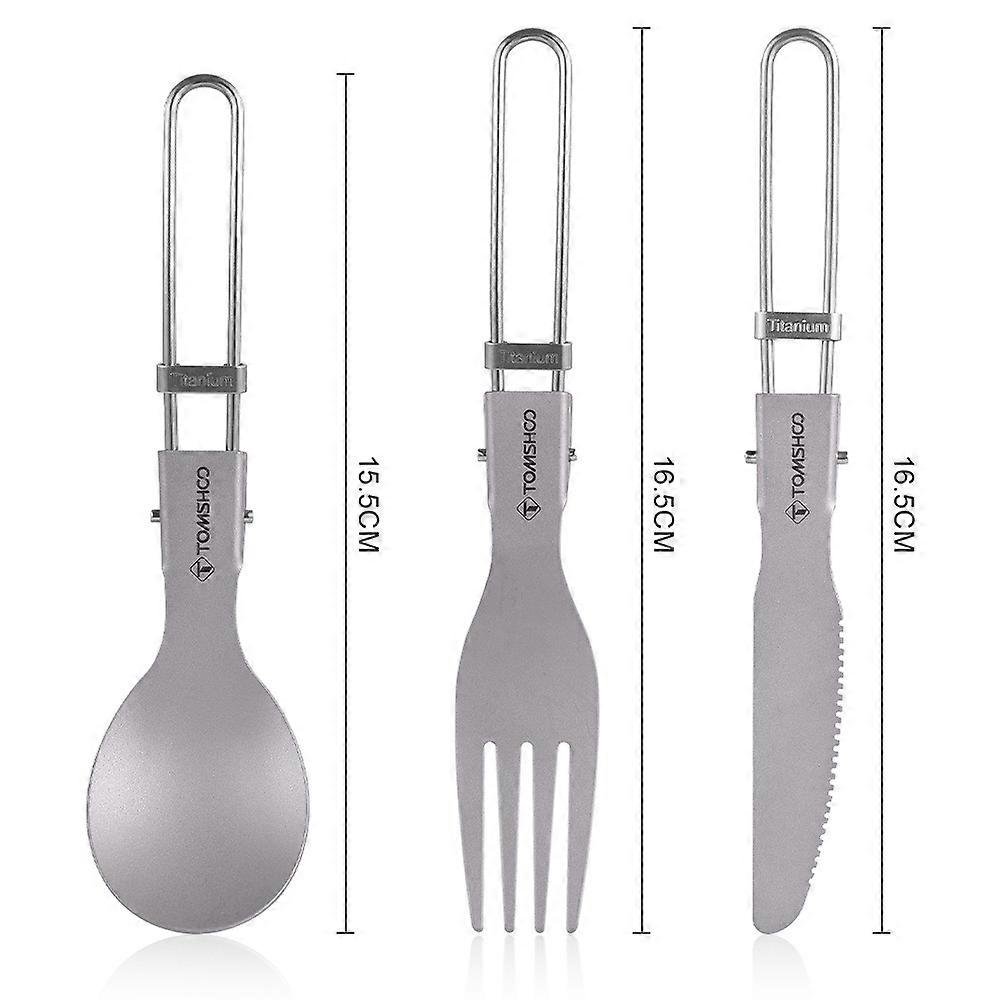 TOMSHOO Titanium Flatware Knife Fork Spoon Set Lightweight Ti Camping Utility Cutlery Set with Carrying Bag for Traveling Picnic Hiking