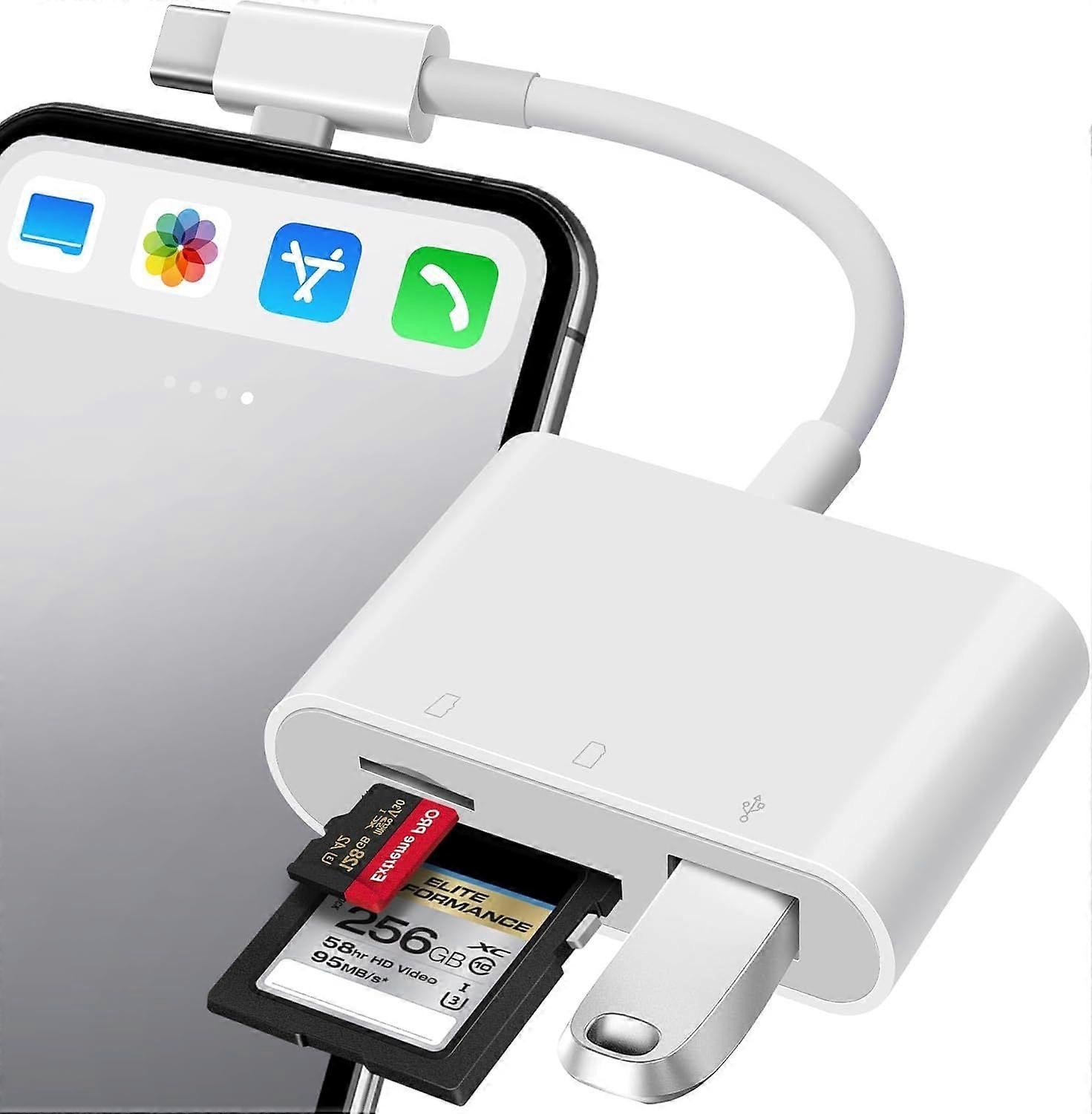 2025 Latest Model  OPxzws SD Card Reader for iPhone USB C & Lightening Dual