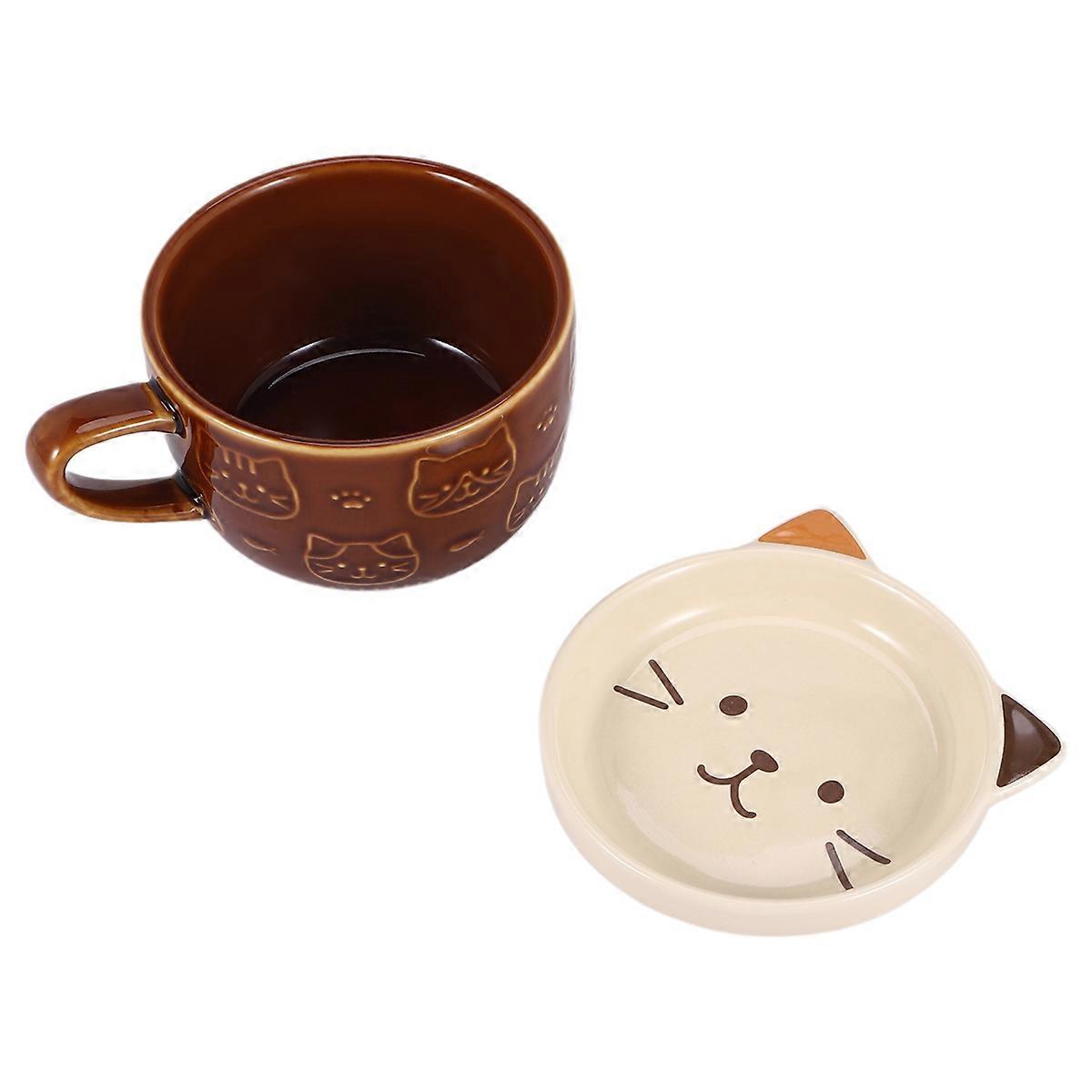  Ceramic Coffee Mugs with Lid (Brown)