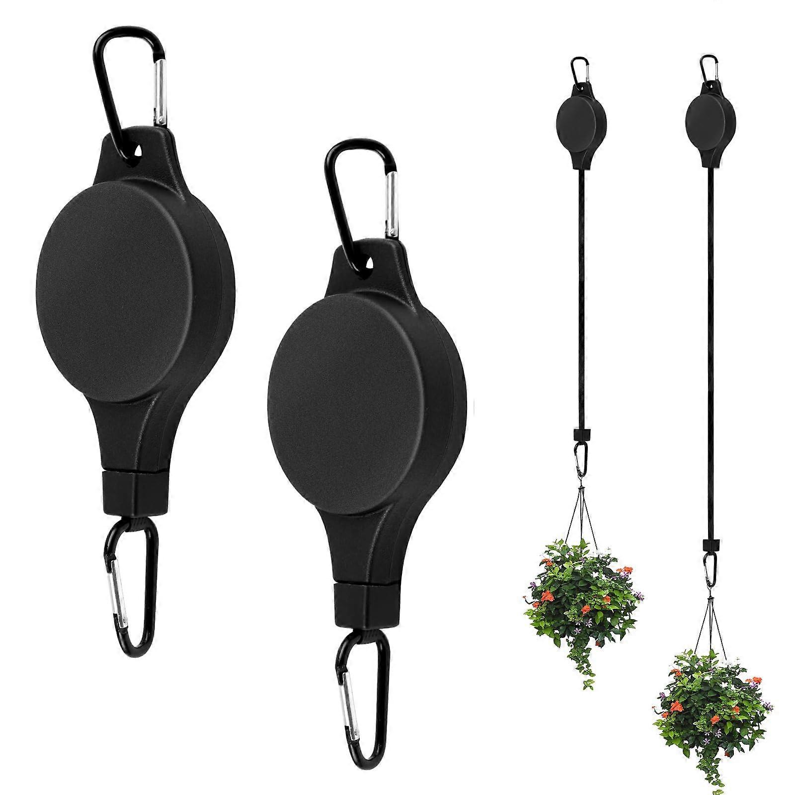 Pack of 2 Retractable Plant Hooks for Hanging Baskets, Bird Feeders (Black)