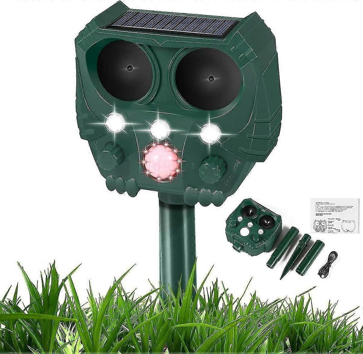 Ultrasonic Fox Repeller, Solar Powered and Waterproof Animal Deterrent, Flashlight and USB Rechargea SZRH