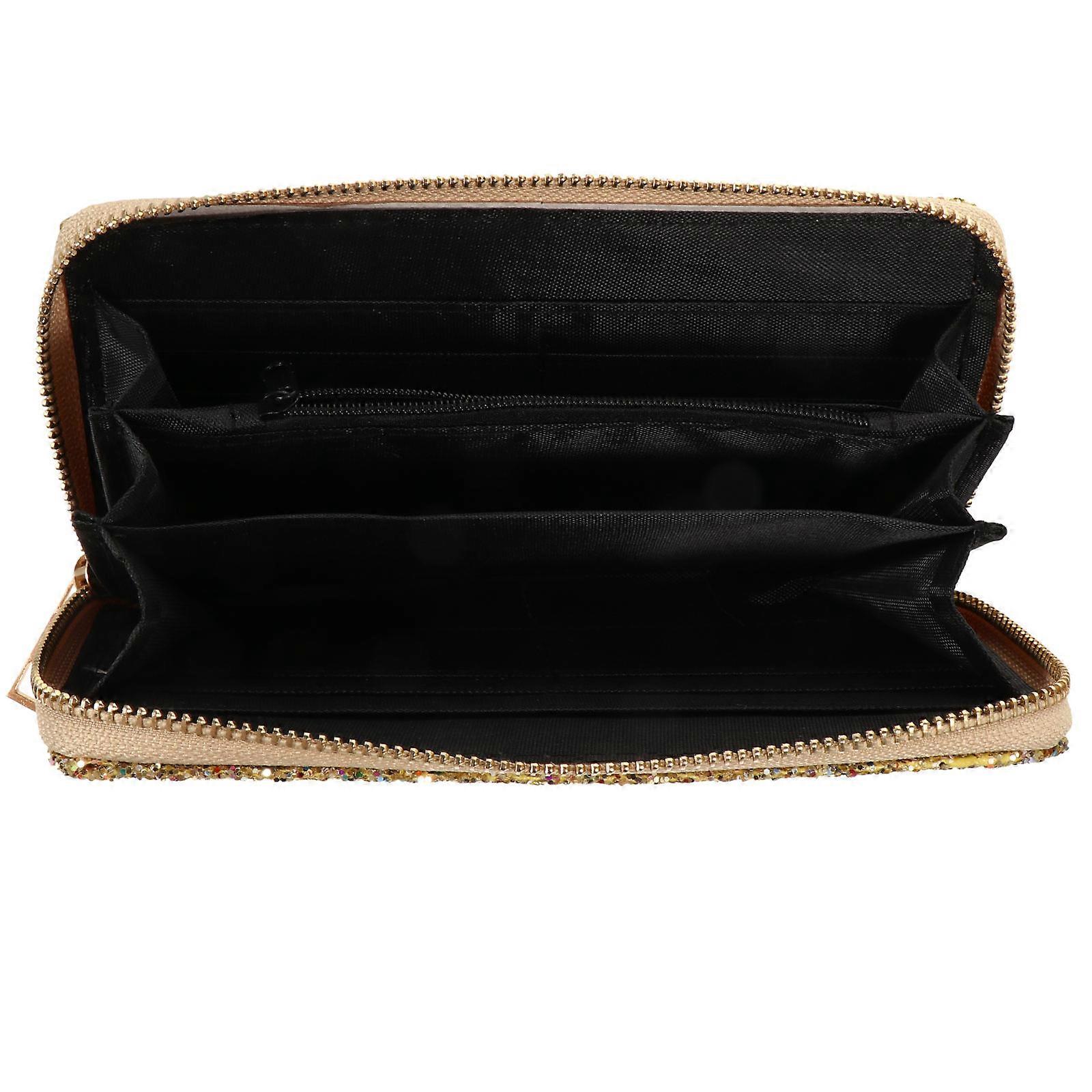 Fashionable Rectangular Purse For Shopping And Work With Zippered Closure In Golden Color Featuring Cash Storage 1Pack
