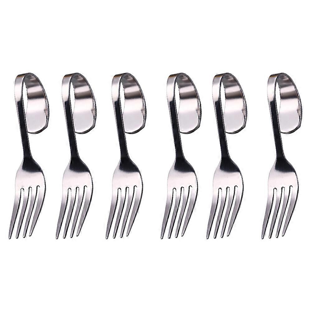 Salad Forks Stainless Steel Curved Handle For Friends In Dessert Shops 6Pcs