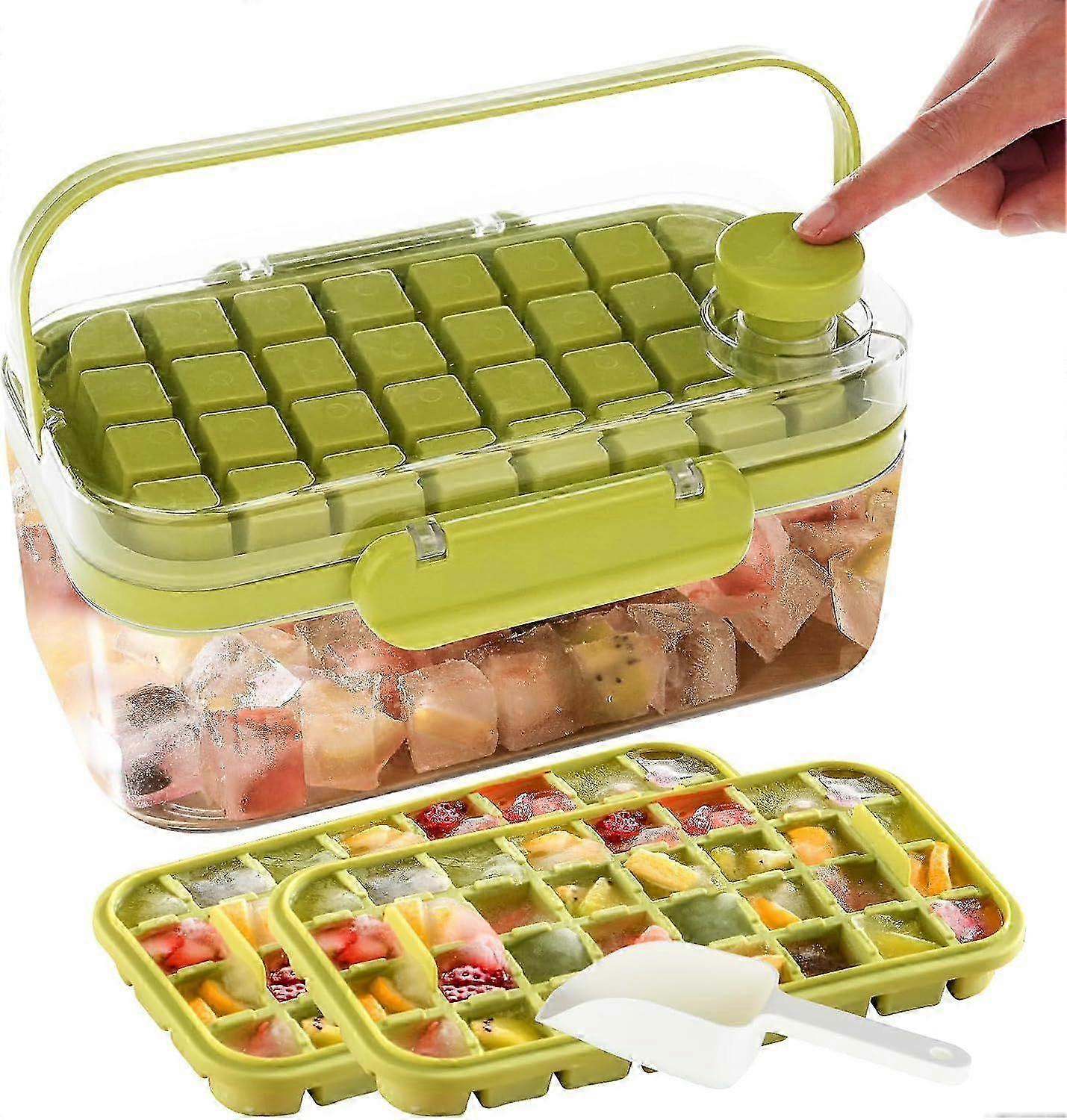 BPA-Free Ice Cube Tray with Lid, 2 Layers Makes 64 Cubes, Easy Release for Cocktails Whiskey Tea Coffee