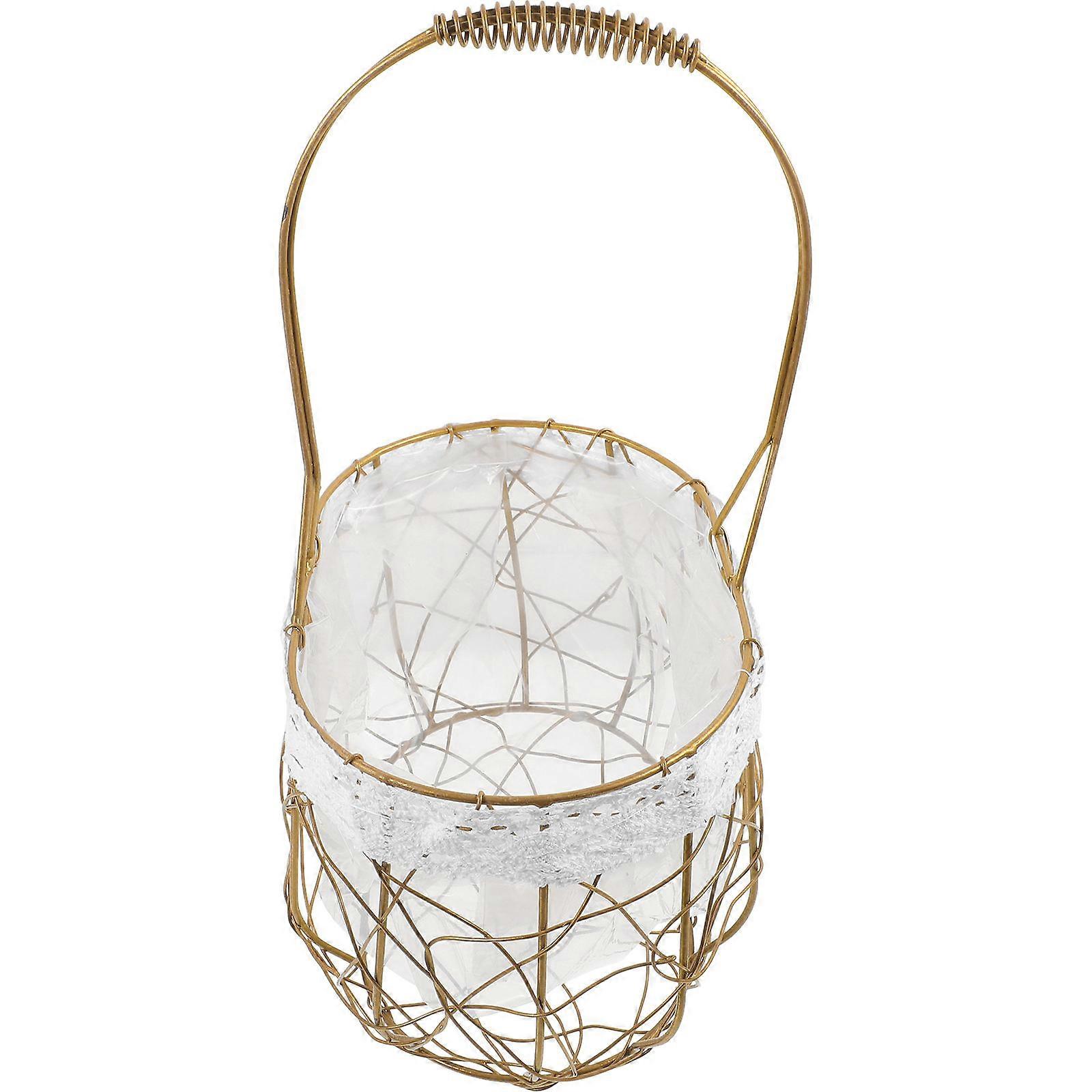 Basket For Wedding Petals Multi Function Petal Basket With Handle And Inner Plastic Liner For Wedding 1Pcs