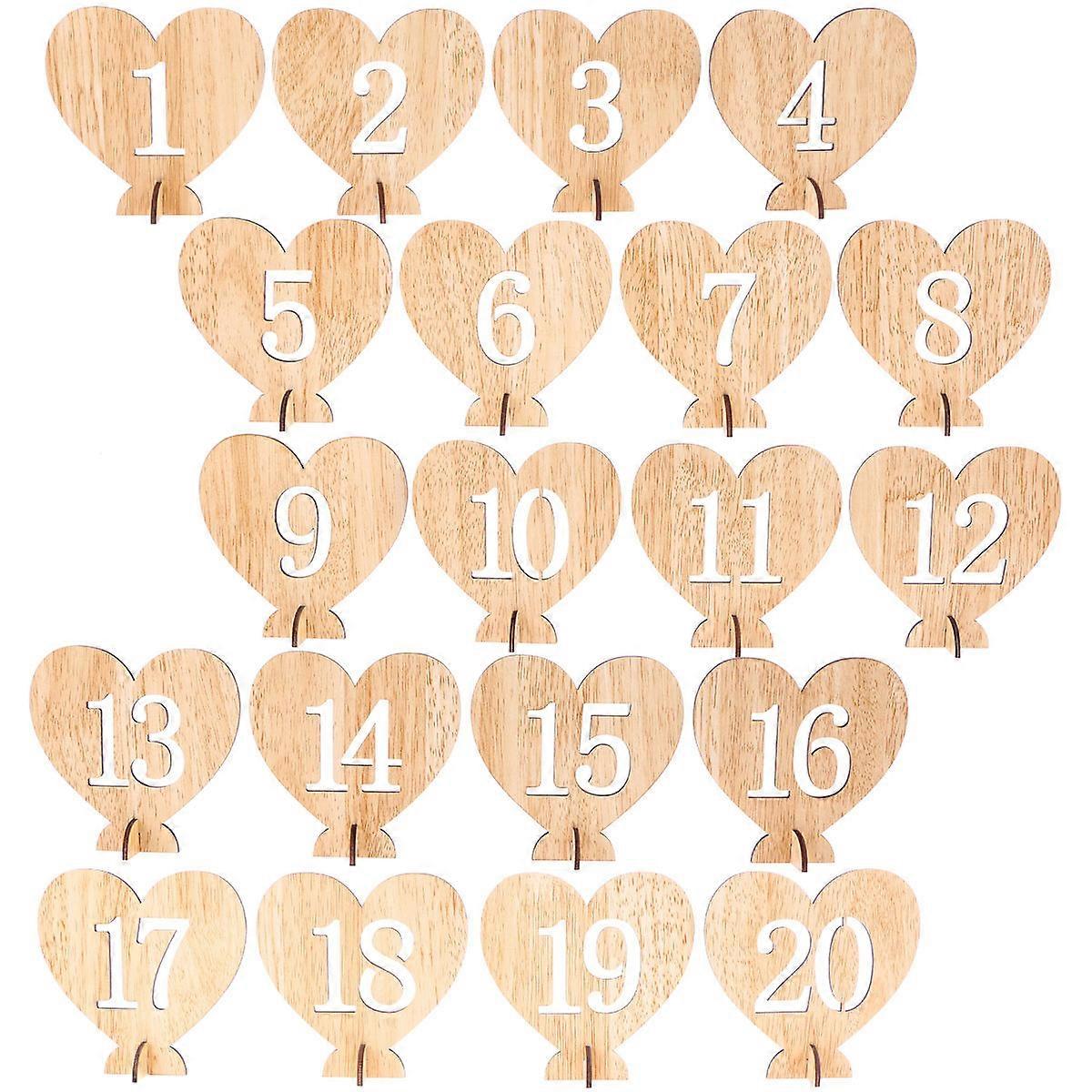 Table Number Signs for Wedding Wooden Heart Shape Khaki 10.5 x 10.5 x 0.3cm Table Marking Seating Assignment 20Pcs
