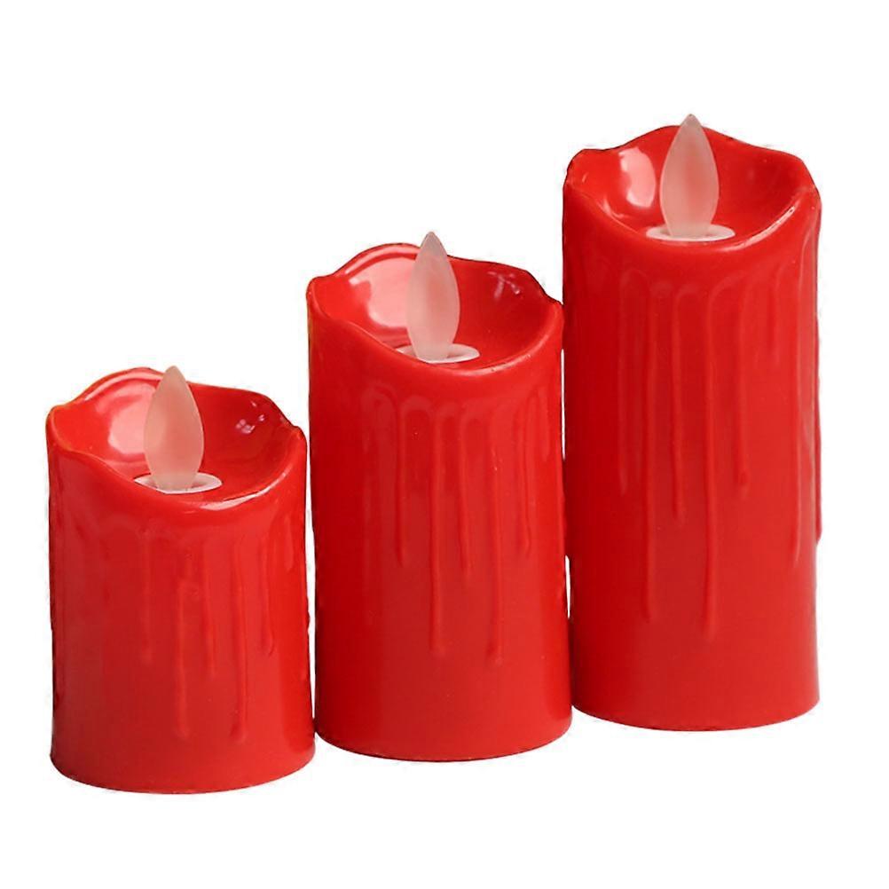 Red Candles Led Flameless For Hotel Ambience 9x5cm Powered 3Pcs