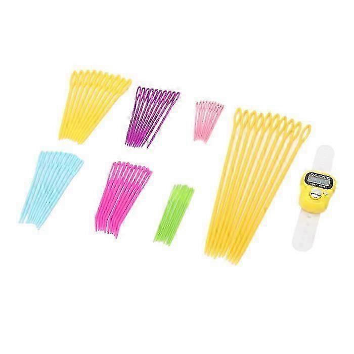 Set of 70 Large Eye Needles with Portable Colorful Finger Counter for Crochet Row Counting, Suitable for Various Craft Applications
