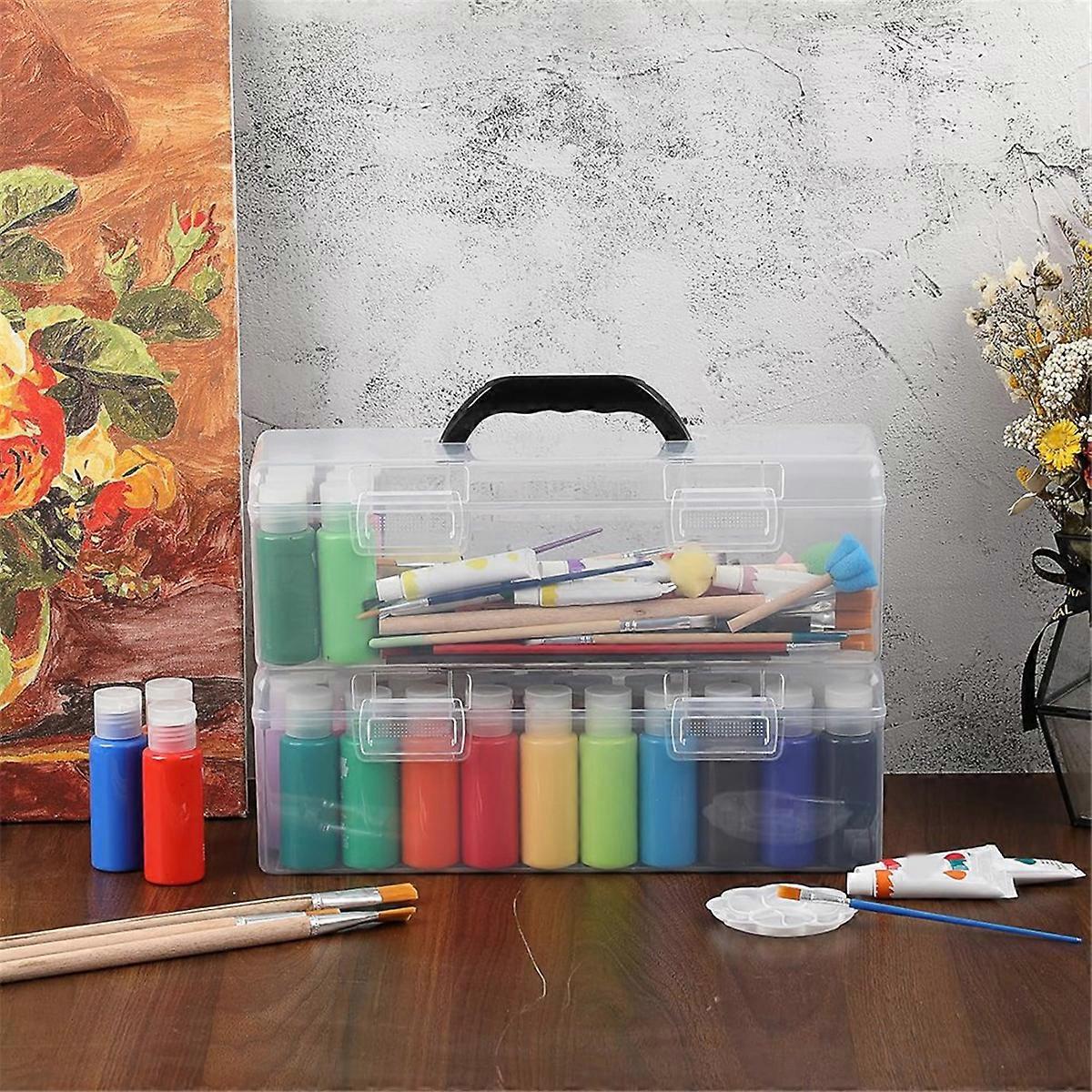 2 PCS Clear Acrylic Paint Storage Box with Handle, Portable Craft