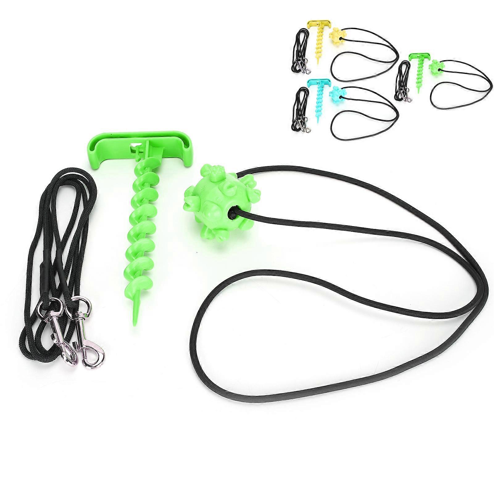 Dog Tie Out Cable and Stake Elasticity Dog Chain Heavy Duty Anchor with Dog Chew Ball ToyGreen