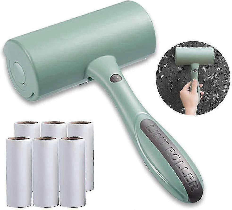 Lint Roller Set - 6 Refill Rolls With 90 Sheets & Ergonomic Light Green Handle