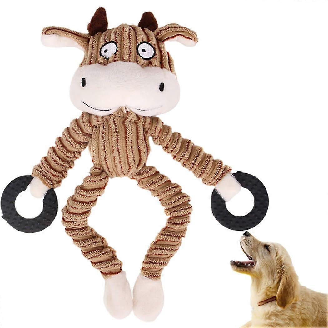 Plush Squeaky Dog Toy: Interactive Cartoon Monkey and Cow, Portable Chew Toy for Puppies, Teething Aid for Outdoor Training