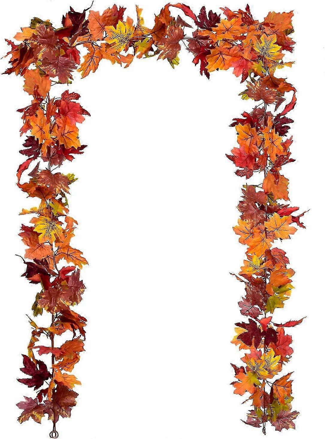 2 Pack 5.9Ft Artificial Fall Garland with Maple Leaves for Thanksgiving