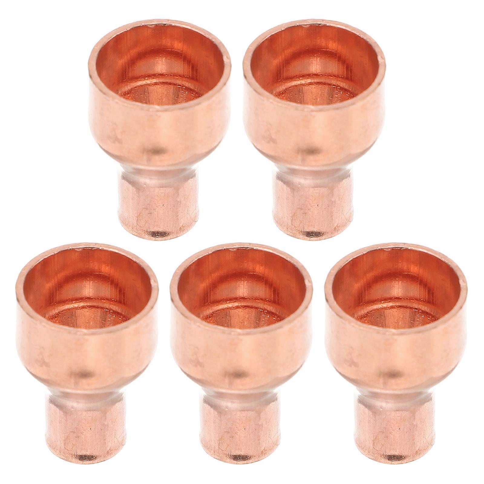 Air Conditioning Copper Pipe Joint Copper Coupling Reducing Straight Connector HVAC Systems Yellow 2.50X1.40X1.40cm Connecting Pipelines 5Pcs