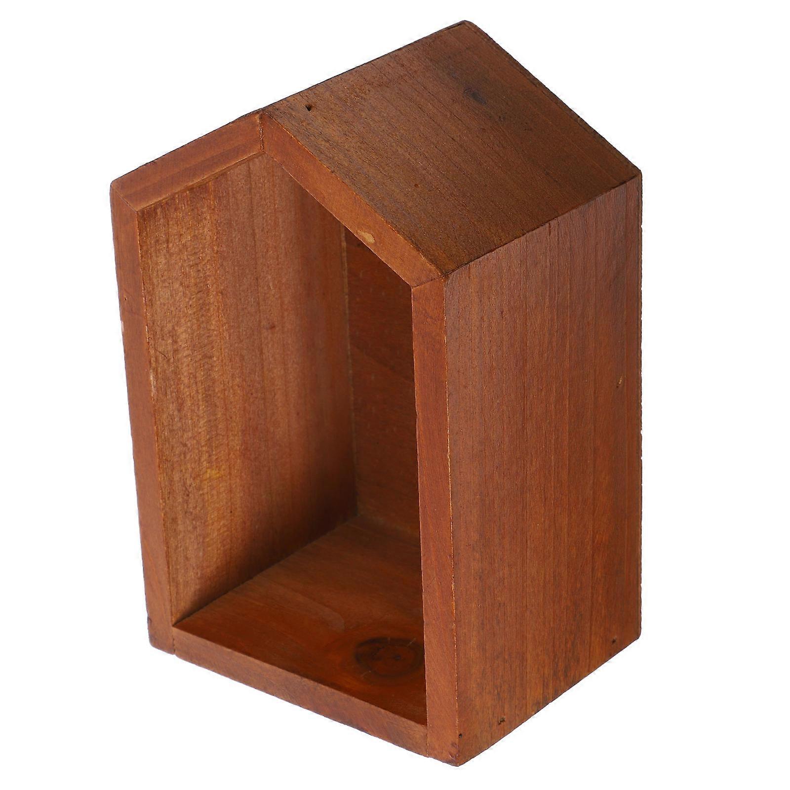 Wood Display Stand Solid Wood Desktop Storage Stand House Shaped Organizer for Office Use Brown 15.00X10.00X7.50CM Organizer 1Pack
