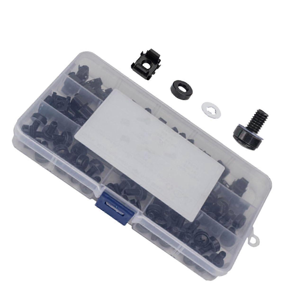 Rack Mounting Screws and Cage Nuts Set of 50 with Black Washers for 19 Inch Server Cabinet Installation