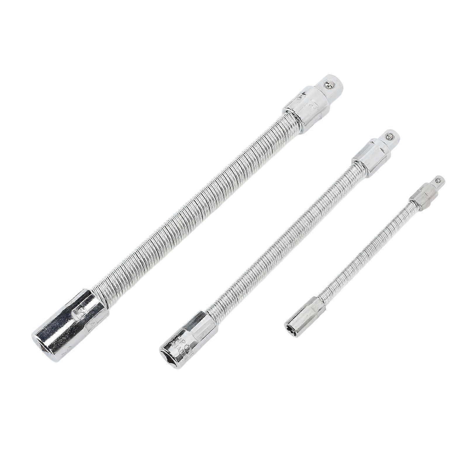 Flexible Extension Bar Shaft Set 3Piece Stainless Steel Bendable Wrench Sleeve Extension Rod HardToReach Auto