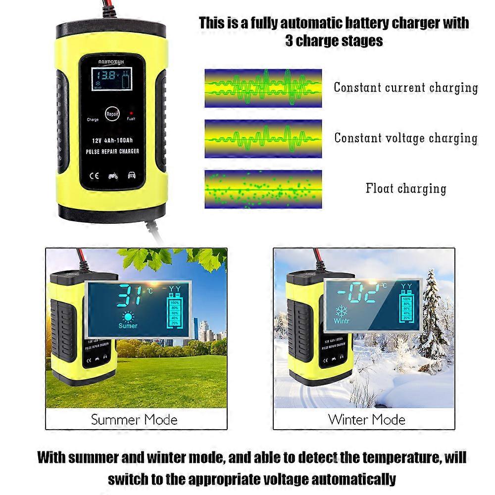 12V6A car battery charger with LCD display for lead-acid batteries