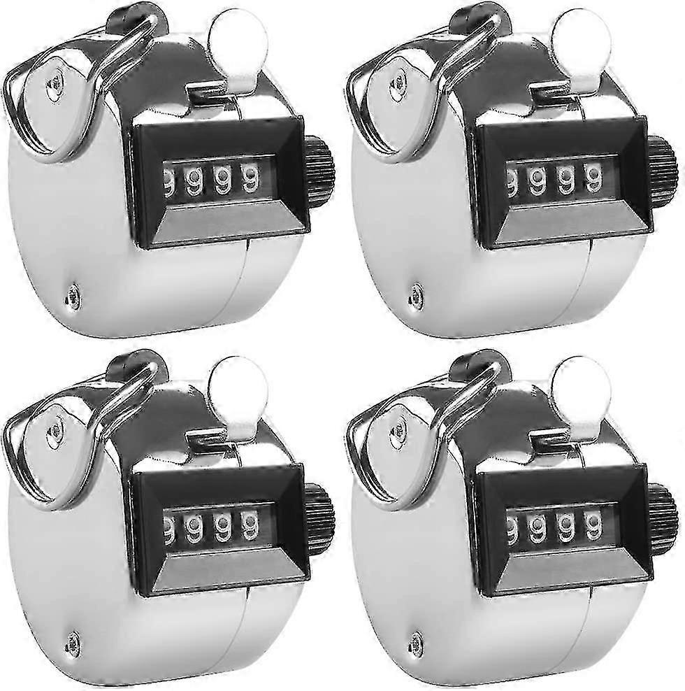 Contatore manuale a 4 cifre, lap tracker meccanico da 4 confezioni con supporto ad anello in metallo - argento