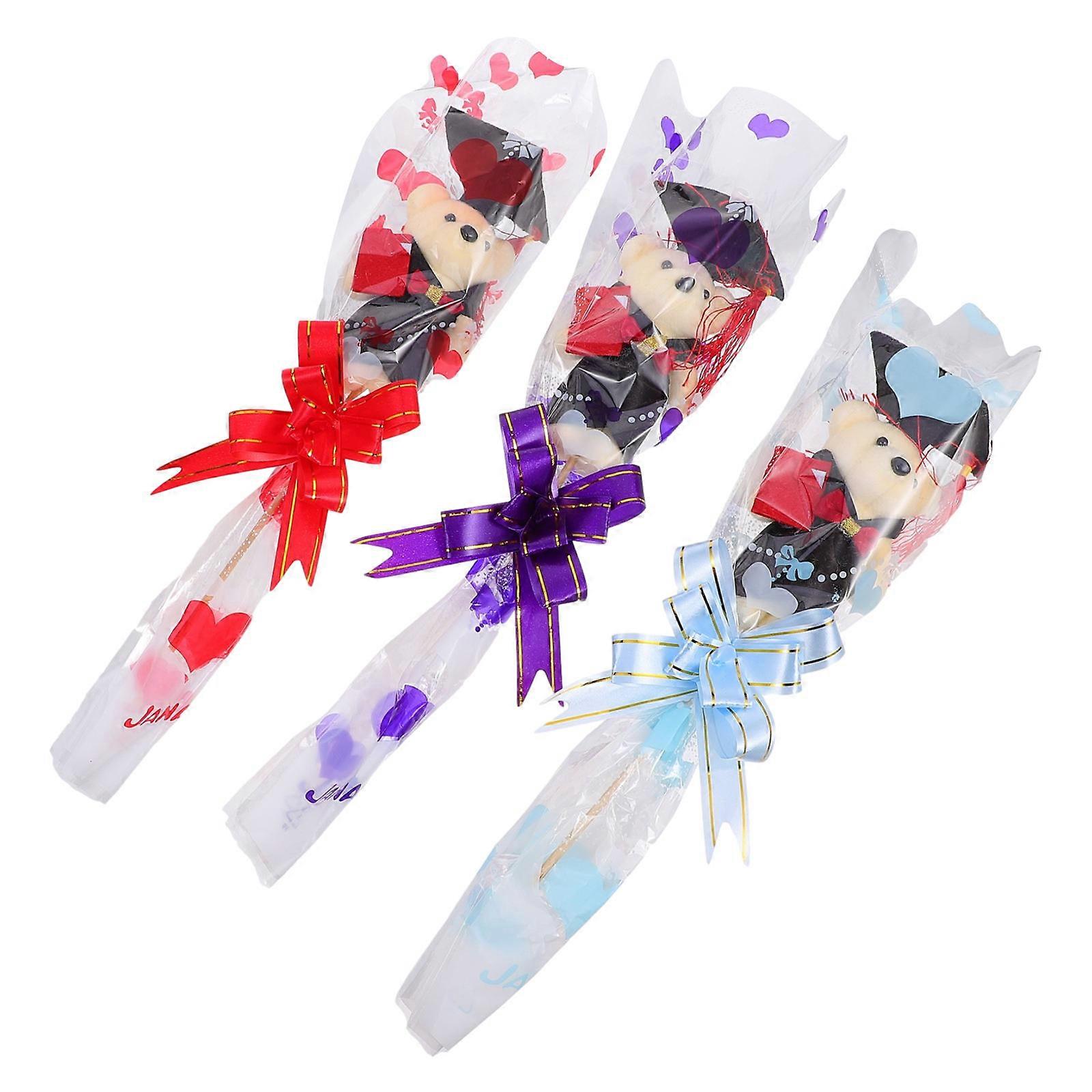 Bear Graduation in Bouquets Multi-Functional Lovely Bear Bouquets Red Ornament Gift 3Pcs