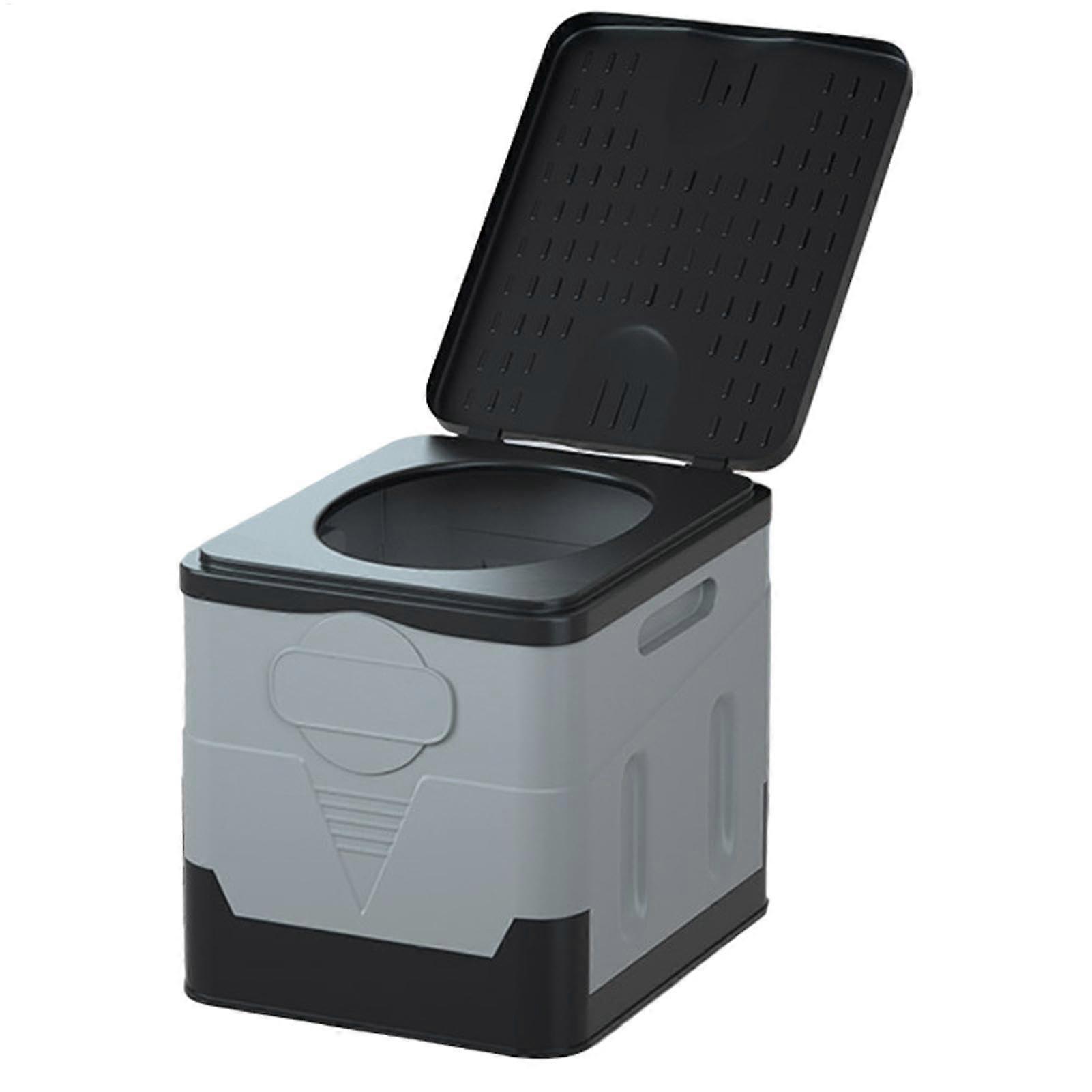 Portable toilet for adults, 20L, with lid for camping, spacesaving, leakproof, dark gray