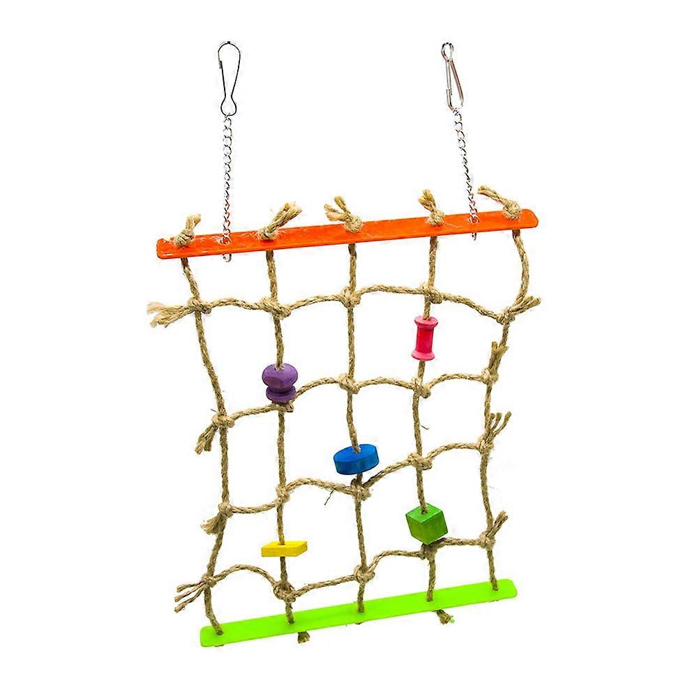 Durable Colorful Wood Block Climbing Net with Rope for Parrots Fun & Safe Bird Balance & Exercise for Cockatiels, Budgies and Other Birds