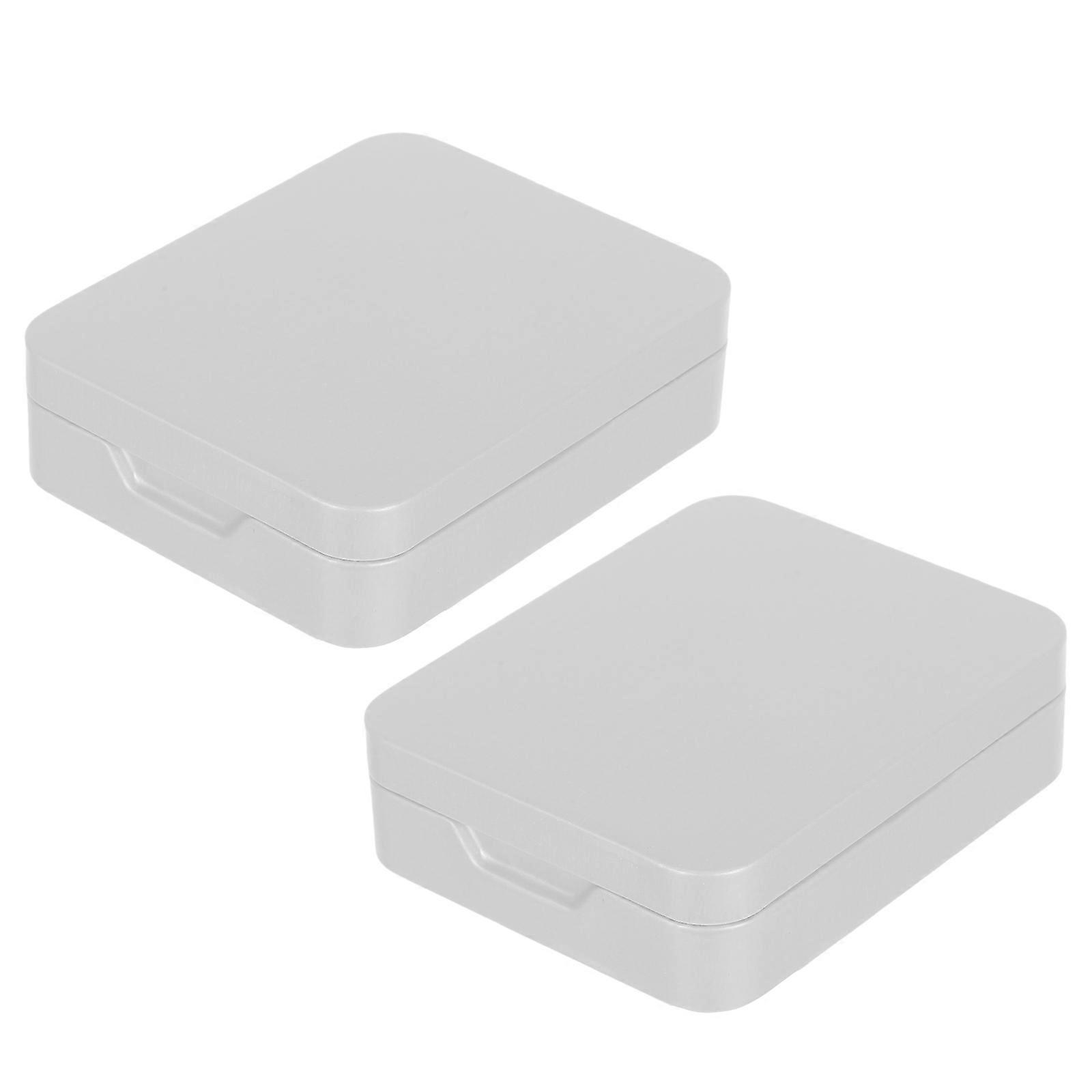 White Tin Storage Box with Sealed Lid for Tea Candy and Snacks 2 Pcs Portable Mini Metal