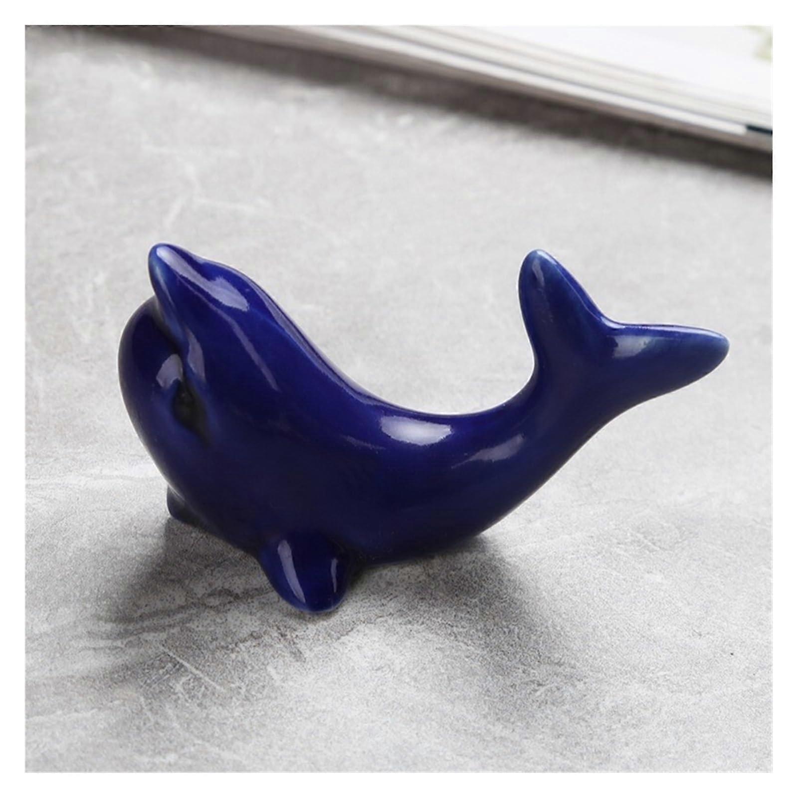 Cute ceramic chopstick rest, spoon holder, fish shape, fork, spatula, shelf, chopstick pillow, kitchen utensil (Dark Blue)