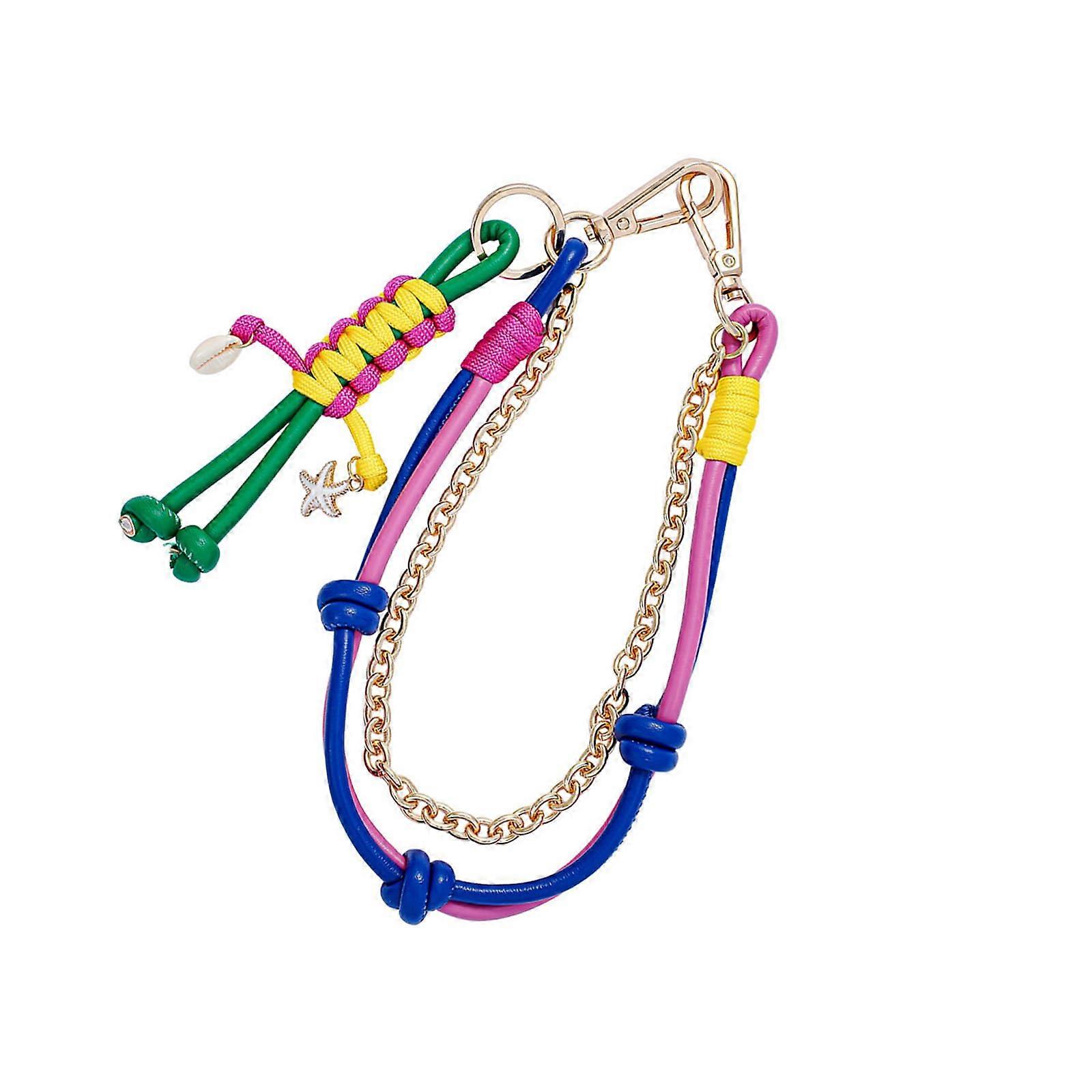 Multi-Purpose Keychain with Denim and PU Rope, Fashionable Decorative Bag Charm, Everyday Accessory for Purses and Bags