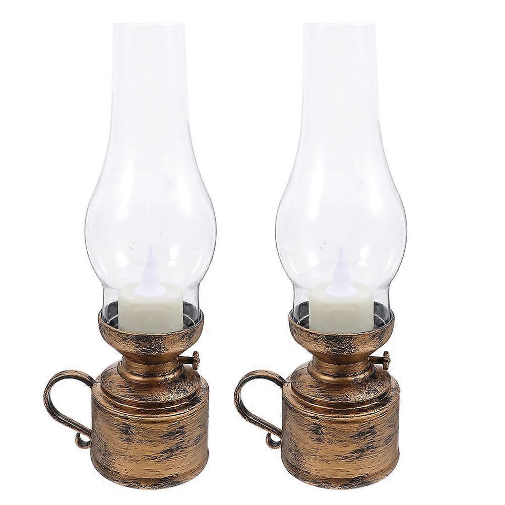 2pcs Retro Led Kerosene Lantern Handheld Candle Lamp for Indoor Vintage Home Decorative Light